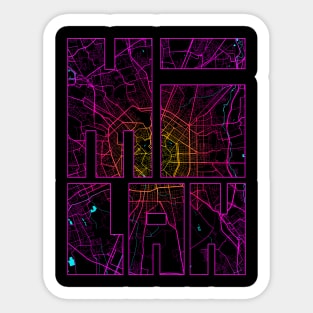 Milan, Italy City Map Typography - Neon Sticker